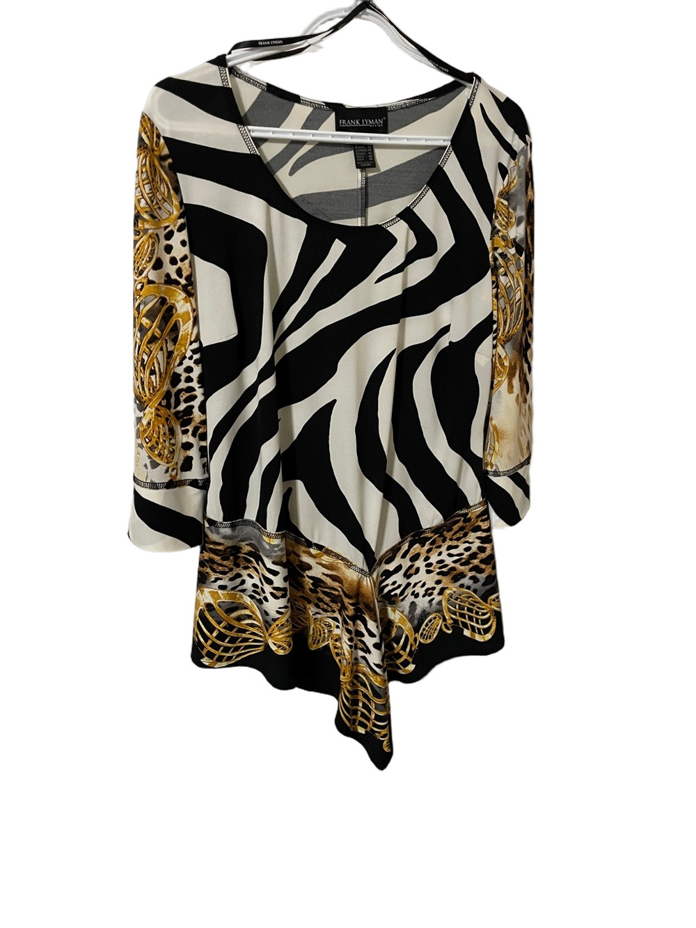 Frank Lyman Design Black, White & Gold Colour Animal Print Tunic Size 16